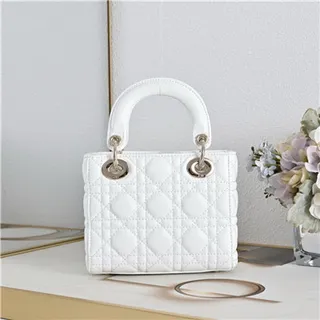 Dior Lady Dior Mini Light Blue Quilted Tote Bag 7