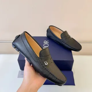 Dior लोअफर ब्लैक बेज पेबल्ड लेदर मोक्कासिन टो सिलाई लोअफर