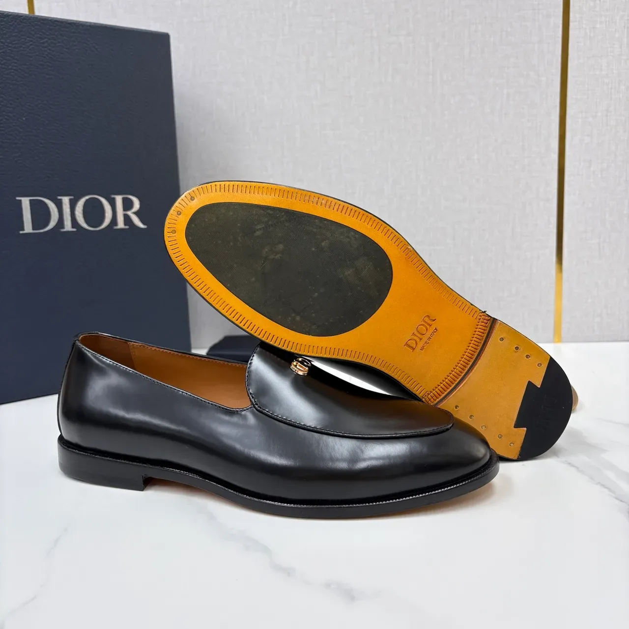 Dior Loafer Black Gold Polished Leather Slip-On Construction Loafer 2