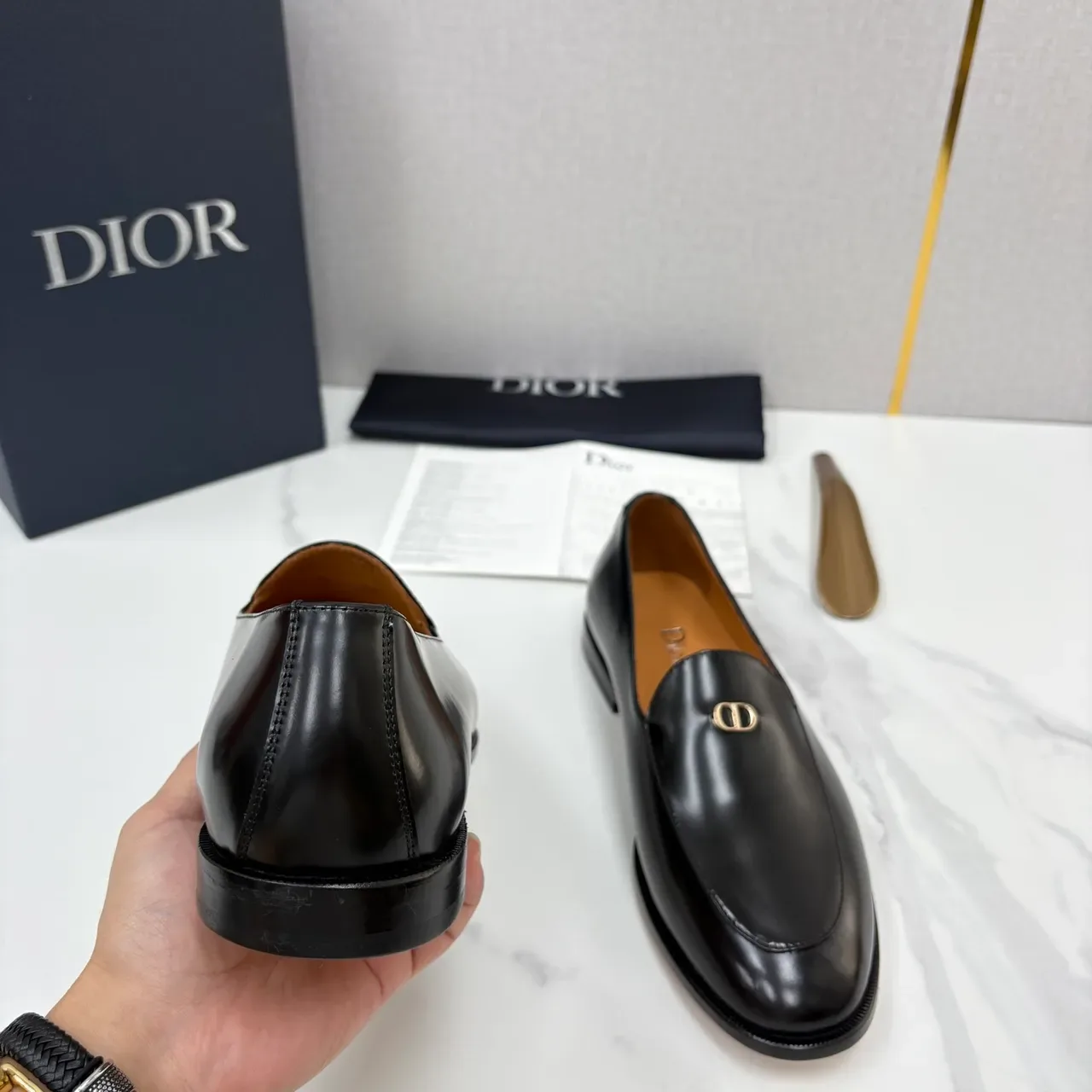 Dior Loafer Black Gold Polished Leather Slip-On Construction Loafer 3