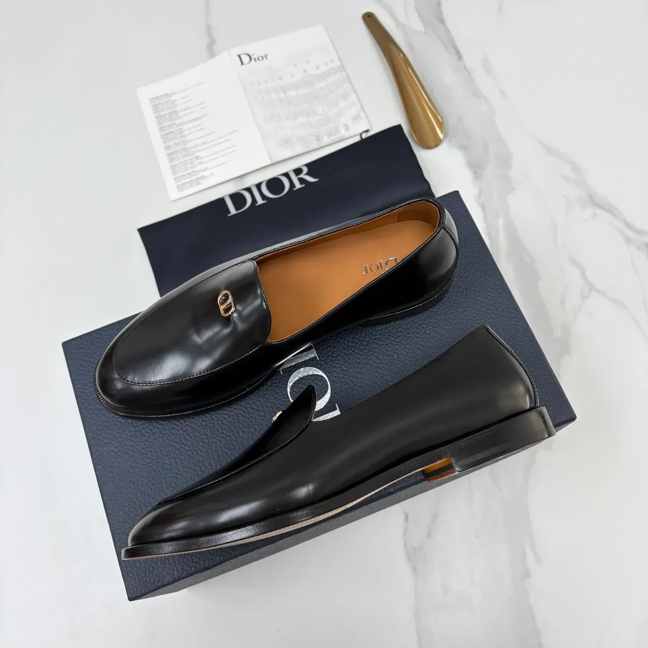 Dior Loafer Black Gold Polished Leather Slip-On Construction Loafer 4