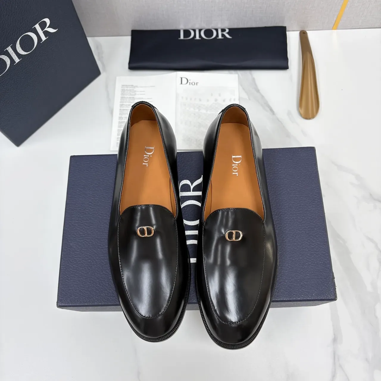Dior Loafer Black Gold Polished Leather Slip-On Construction Loafer 5