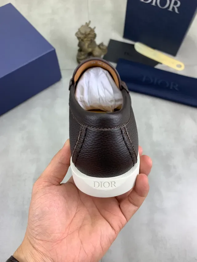 Dior Loafer Brown Beige Pebbled Leather CD Logo Buckle Loafer 3