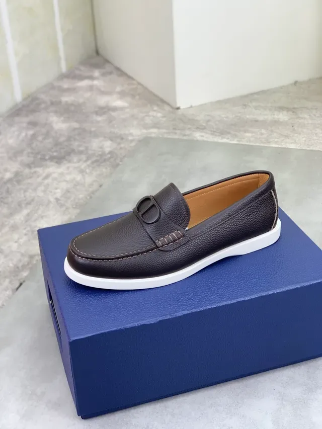 Dior Loafer Brown Beige Pebbled Leather CD Logo Buckle Loafer 4