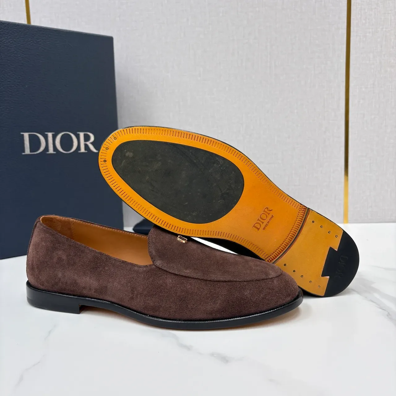 Dior Loafer Brown Gold Suede Upper Metal CD Logo Loafer 3