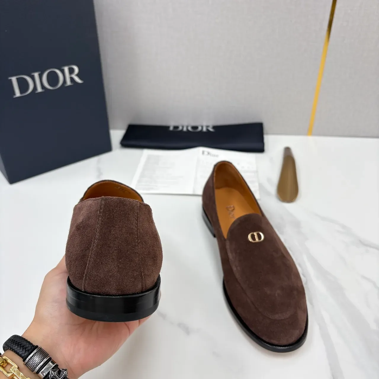 Dior Loafer Brown Gold Suede Upper Metal CD Logo Loafer 4