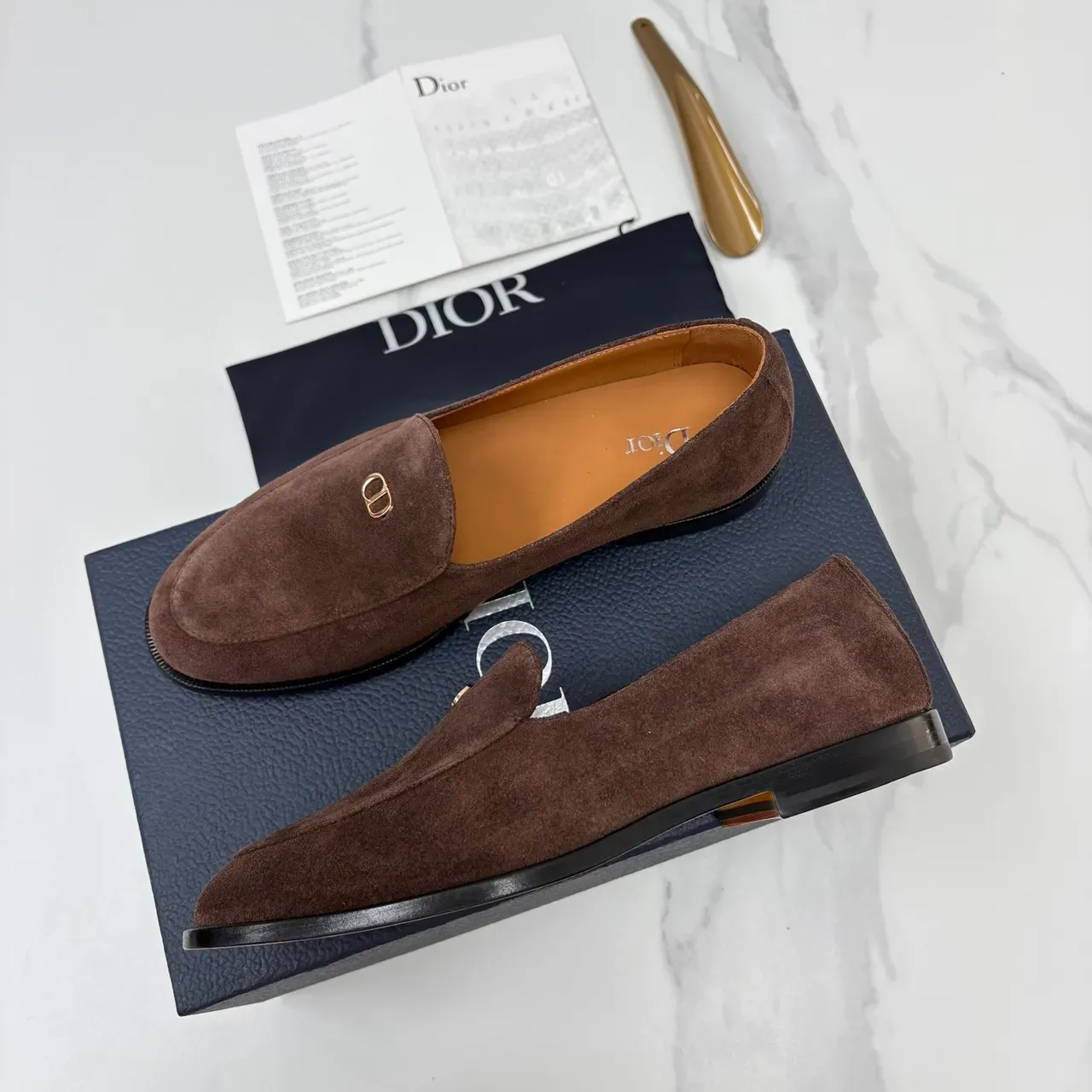 Dior Loafer Brown Gold Suede Upper Metal CD Logo Loafer 5
