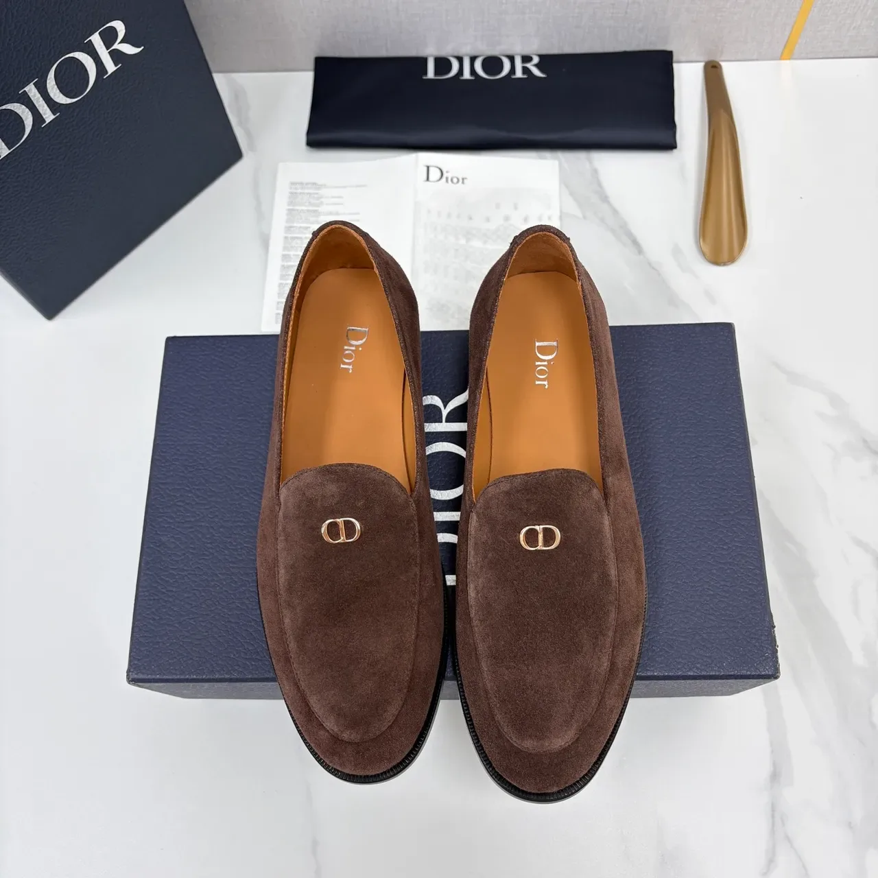 Dior Loafer Brown Gold Suede Upper Metal CD Logo Loafer 6