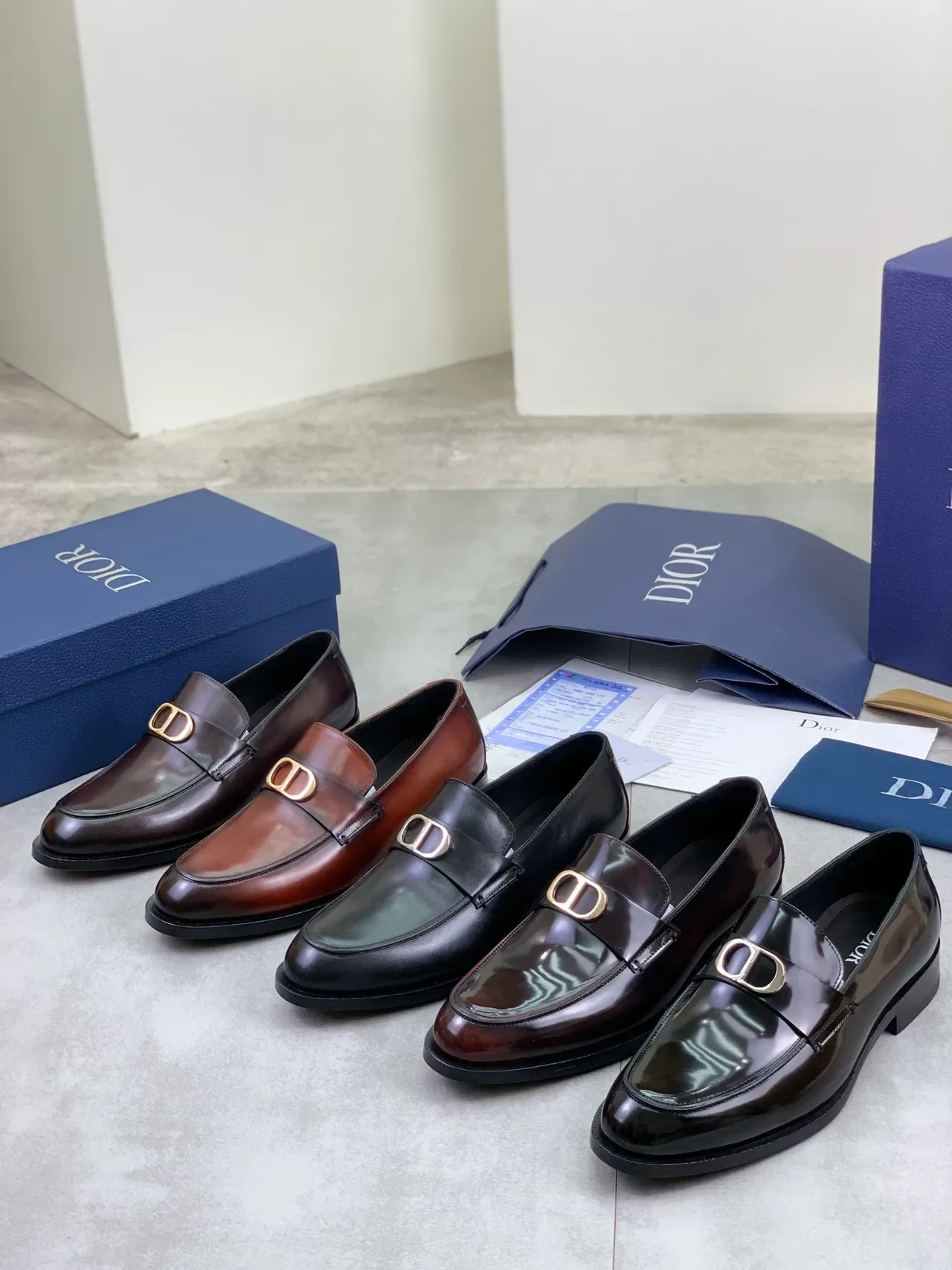 Dior Loafer Polished Brown Leather Gold D-Buckle Men's Loafers 2