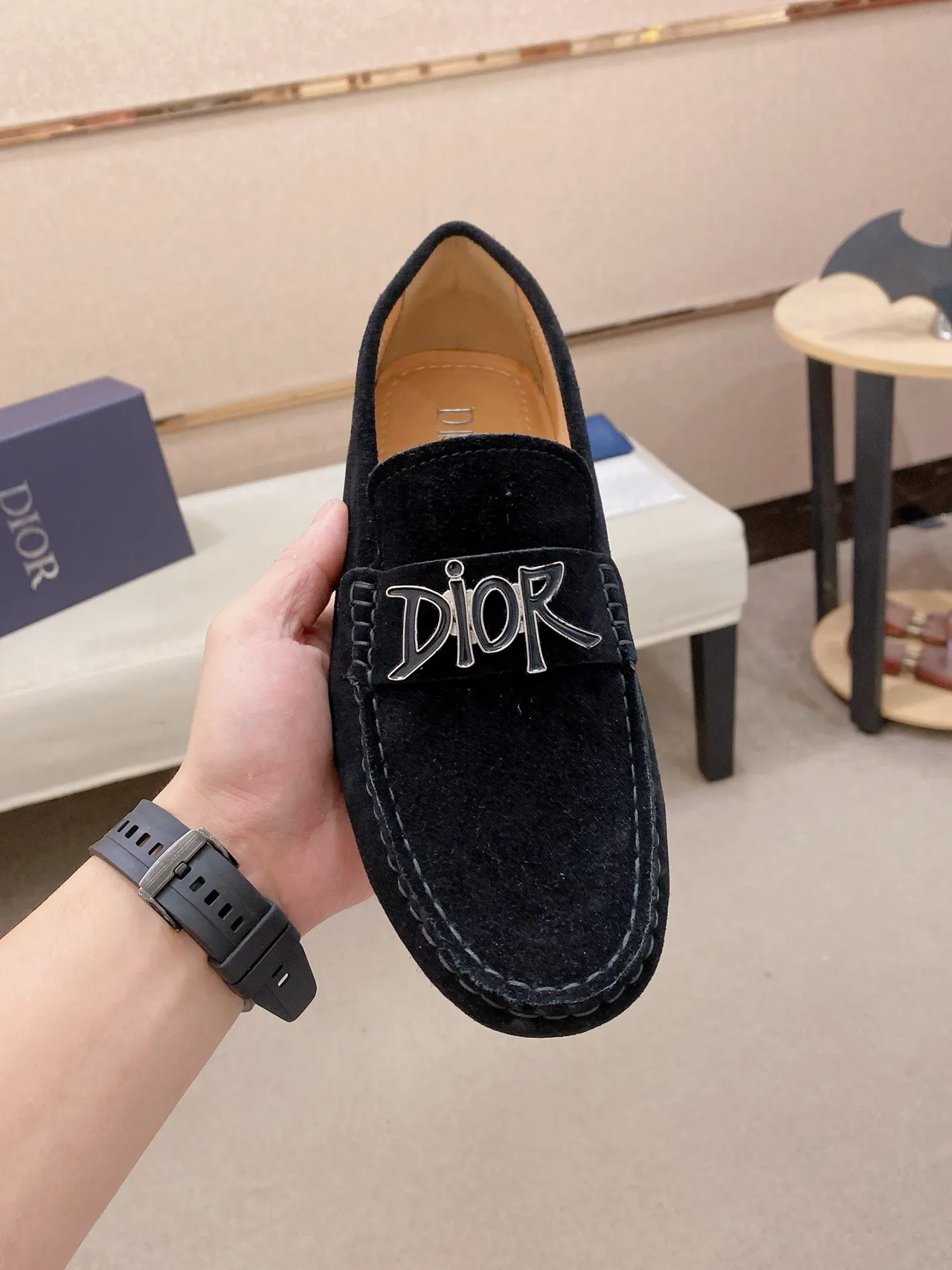 Dior Logo Loafer Black Silver Suede Metallic Plaque Loafer 3
