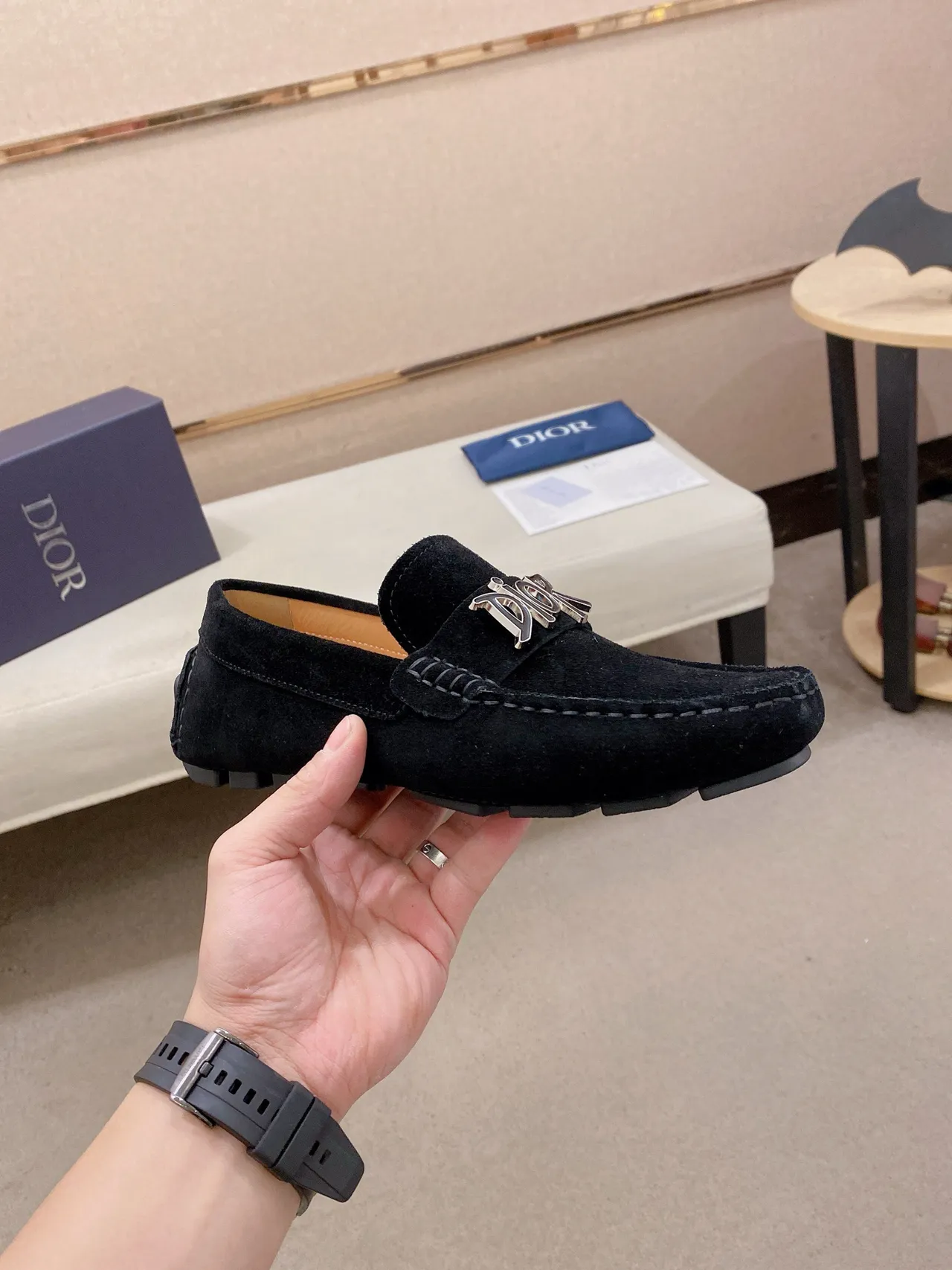 Dior Logo Loafer Black Silver Suede Metallic Plaque Loafer 5