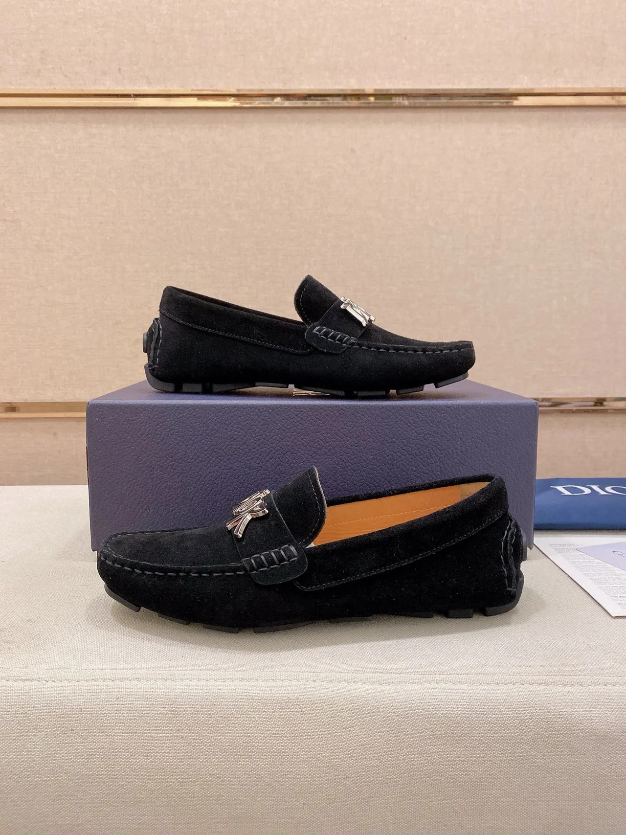 Dior Logo Loafer Black Silver Suede Metallic Plaque Loafer 8