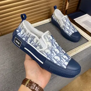Dior Navy White Slip-On Monogram-Printed Mesh Lifestyle Sneakers