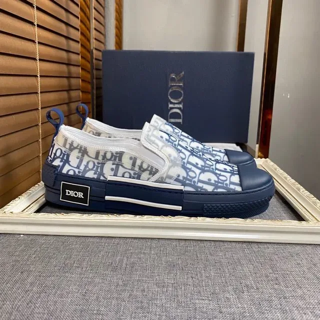 Dior Navy White Slip-On Monogram-Printed Mesh Lifestyle Sneakers 3