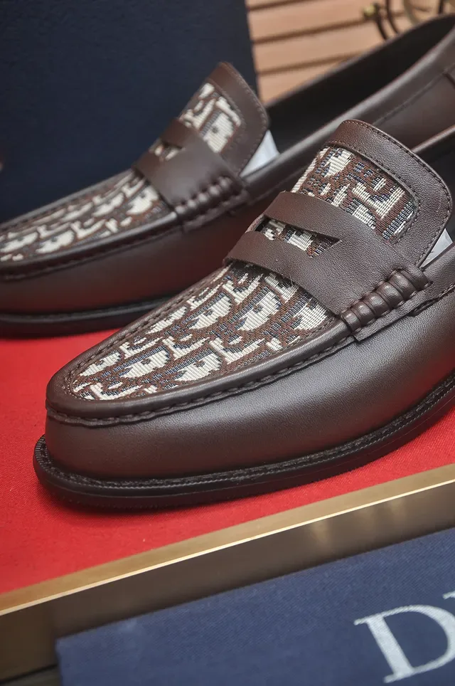 Dior Oblique Loafer Brown Leather Monogrammed Vamp Loafers 2