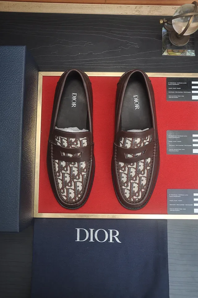 Dior Oblique Loafer Brown Leather Monogrammed Vamp Loafers 5