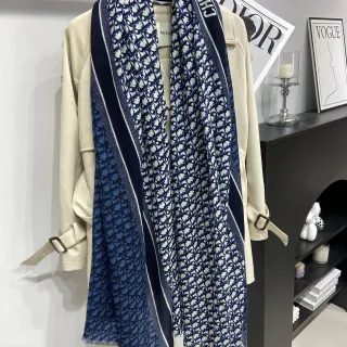 Dior Oblique Monogram Blue and White Silk Scarf