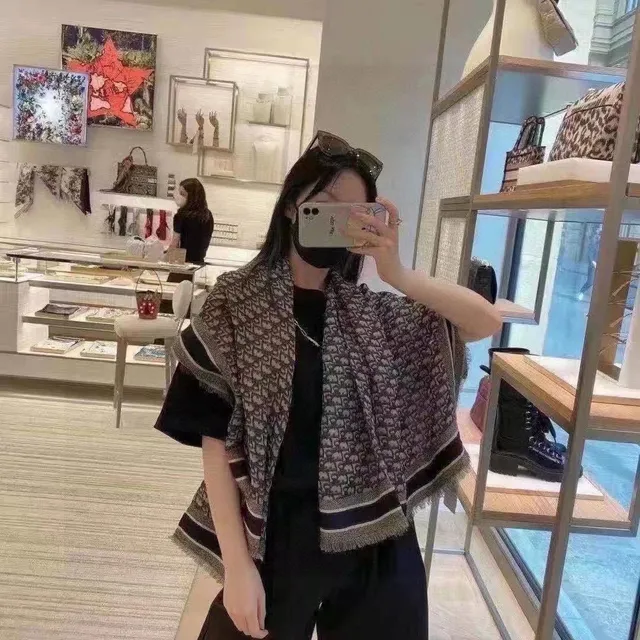 Dior Oblique Monogram Navy and Gray Cashmere Scarf 2