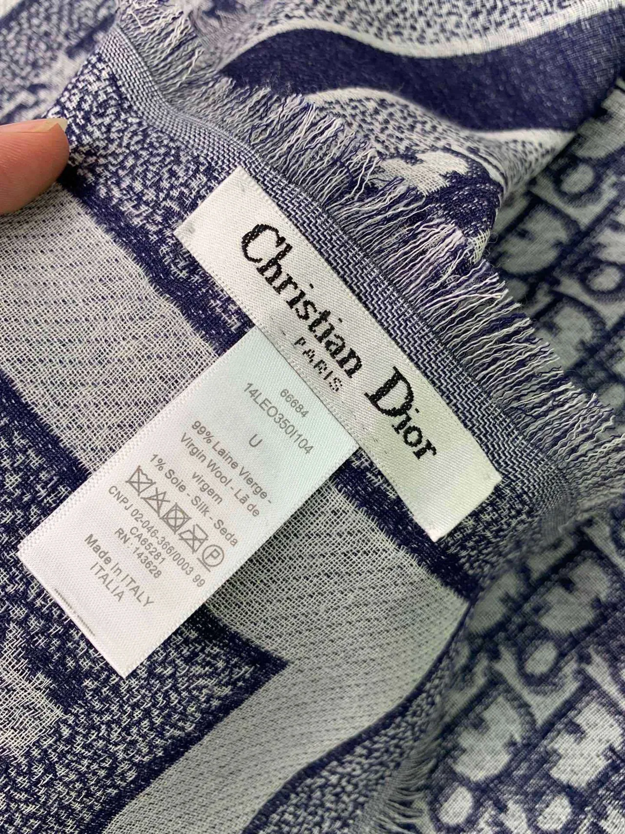 Dior Oblique Monogram Navy and Gray Cashmere Scarf 6