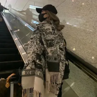 Dior Oblique Print Fringed Wool Shawl