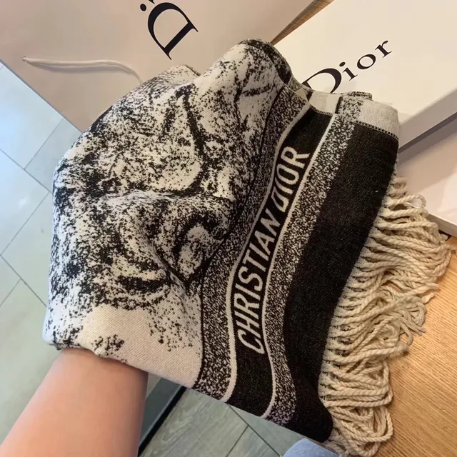 Dior Oblique Print Fringed Wool Shawl 4