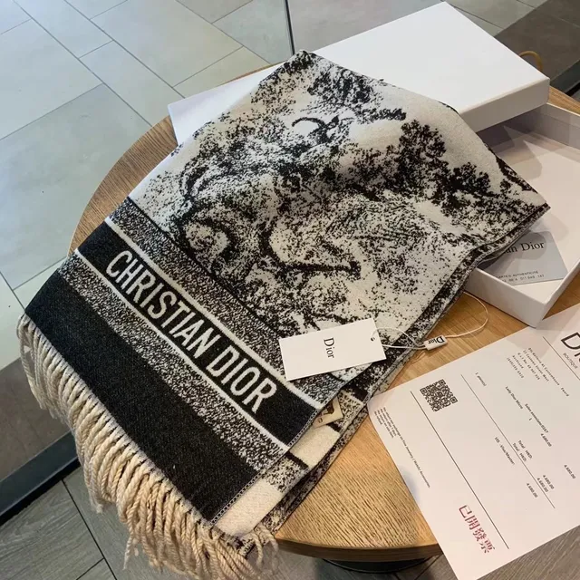 Dior Oblique Print Fringed Wool Shawl 5