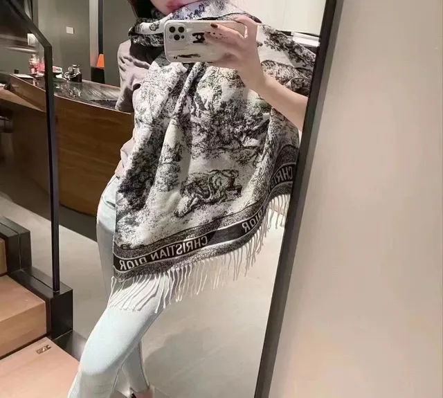 Dior Oblique Print Fringed Wool Shawl 8