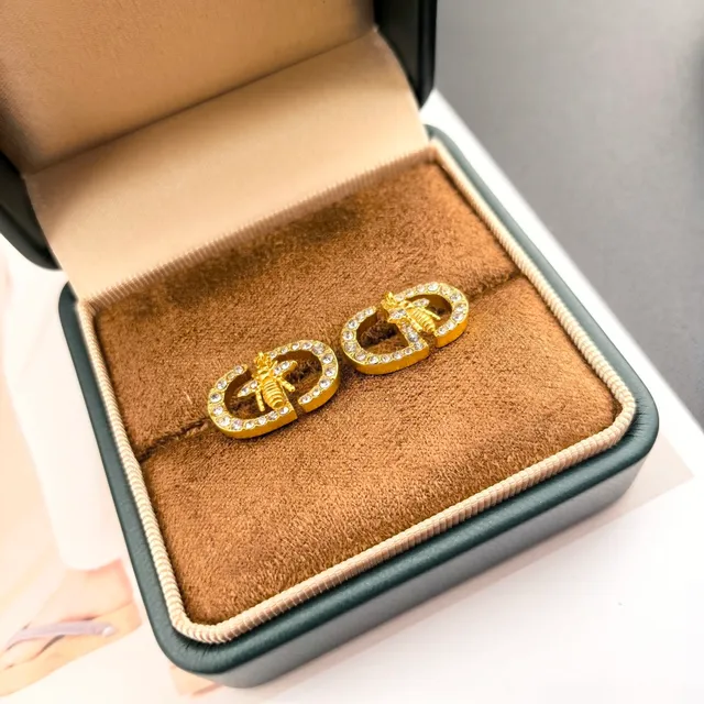 Dior Petit CD Bee Gold-Tone and Crystal Stud Earrings 2