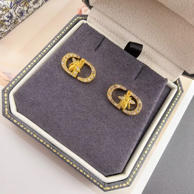 Dior Petit CD Bee Gold-Tone and Crystal Stud Earrings 3