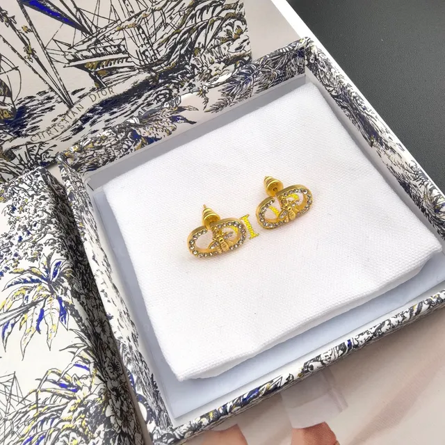 Dior Petit CD Bee Gold-Tone and Crystal Stud Earrings 4