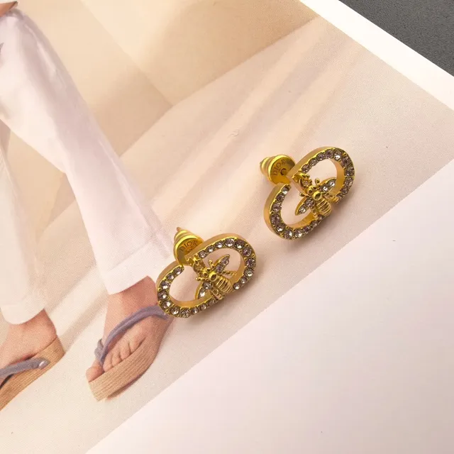 Dior Petit CD Bee Gold-Tone and Crystal Stud Earrings 5