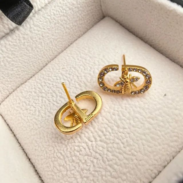 Dior Petit CD Bee Gold-Tone and Crystal Stud Earrings 6