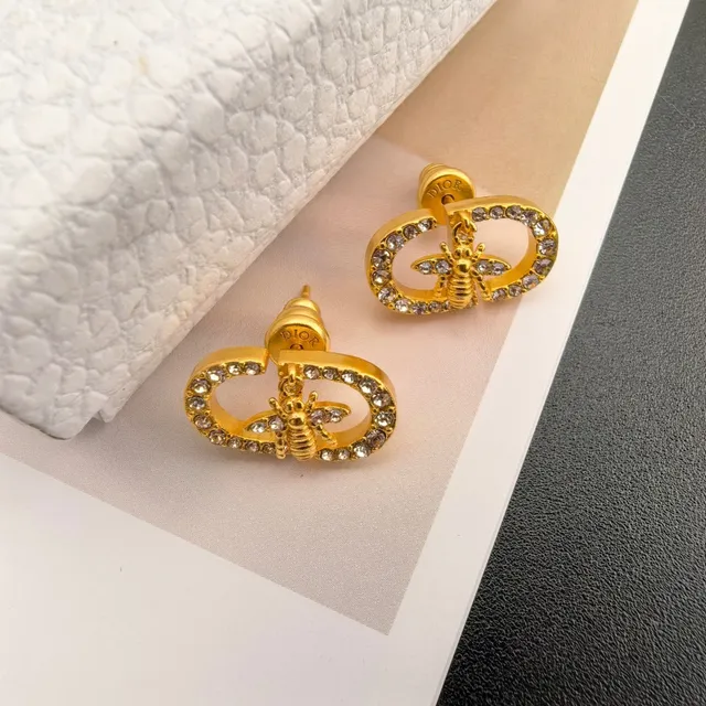 Dior Petit CD Bee Gold-Tone and Crystal Stud Earrings 7