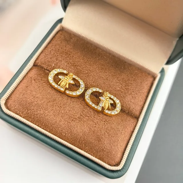 Dior Petit CD Bee Gold-Tone and Crystal Stud Earrings 8