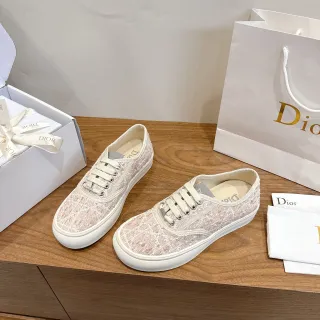 Dior Pink Beige Textured Woven Upper Low-Top Lace-Up Lifestyle Sneakers