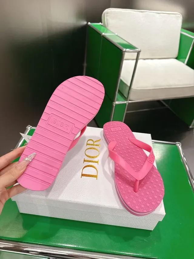 Dior Pink Green Molded Rubber Sole Embossed Logo Strap Slippers 2