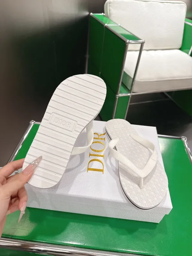 Dior Pink Green Molded Rubber Sole Embossed Logo Strap Slippers 6