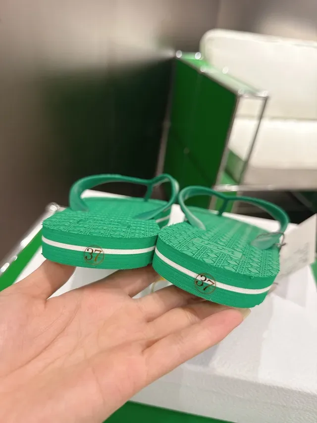 Dior Pink Green Molded Rubber Sole Embossed Logo Strap Slippers 9