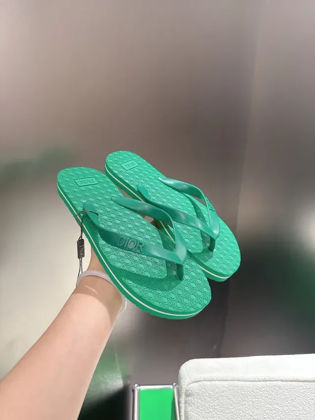 Dior Pink Green Molded Rubber Sole Embossed Logo Strap Slippers 13