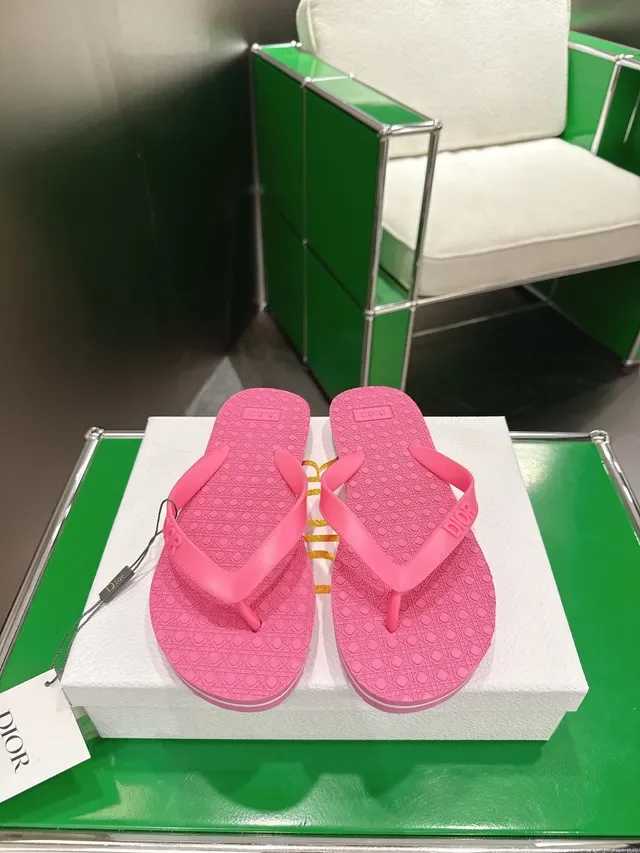 Dior Pink Green Molded Rubber Sole Embossed Logo Strap Slippers 14