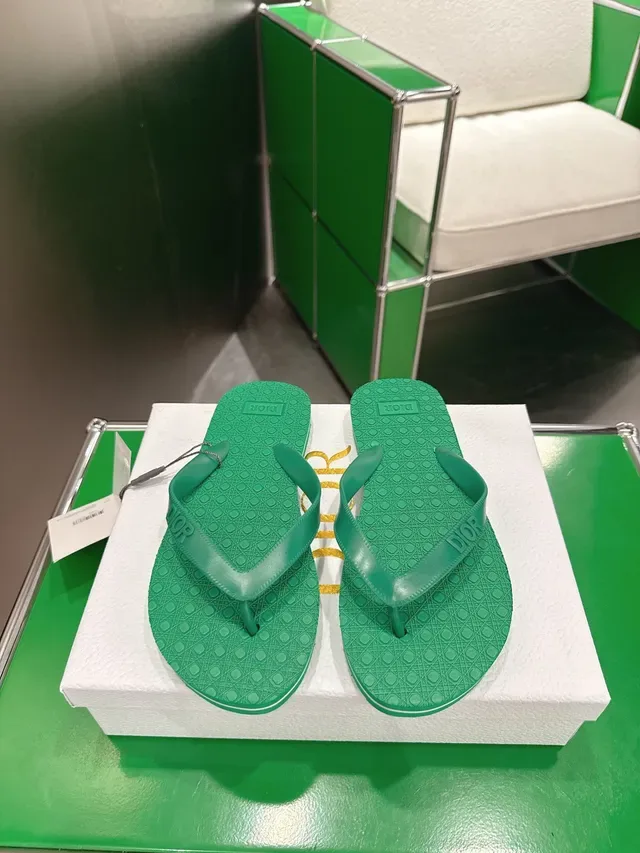 Dior Pink Green Molded Rubber Sole Embossed Logo Strap Slippers 17
