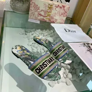 Dior Printed Floral-Palm Strap Slippers