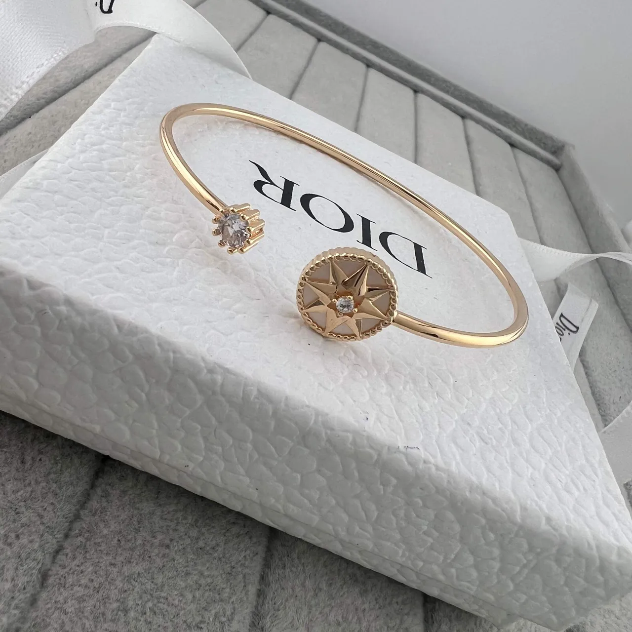 Dior Rose des Vents Enamel Compass-Star Gold-Tone Open Cuff Bracelets 2