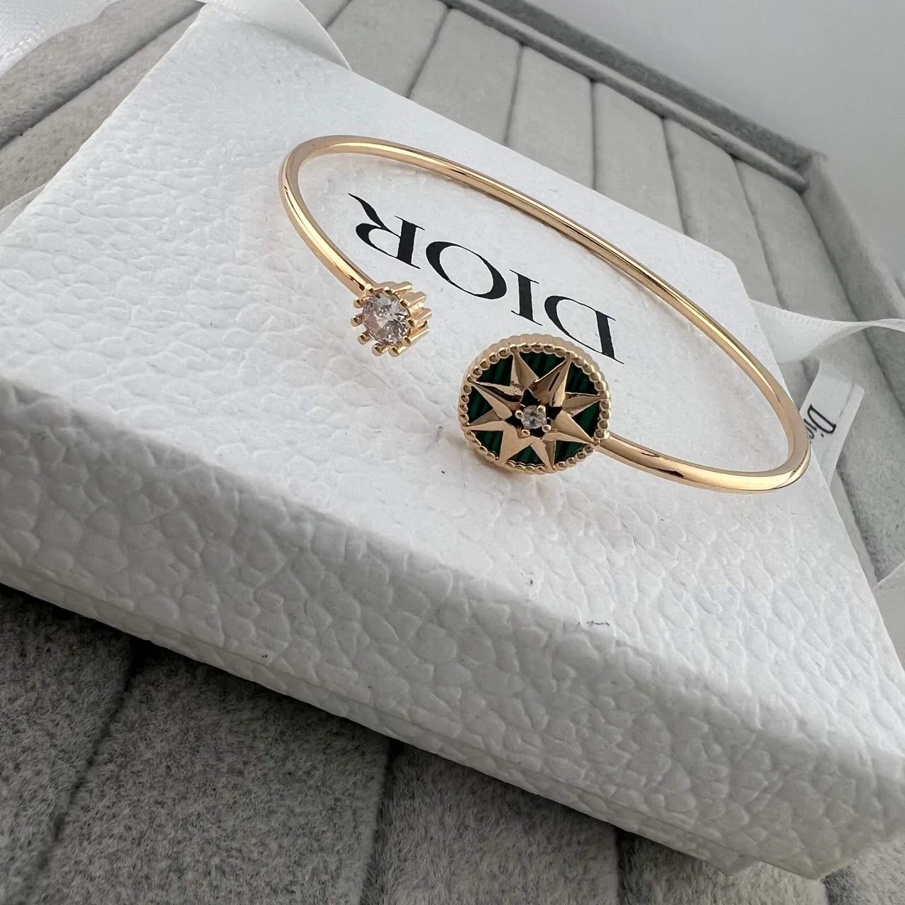 Dior Rose des Vents Enamel Compass-Star Gold-Tone Open Cuff Bracelets 3