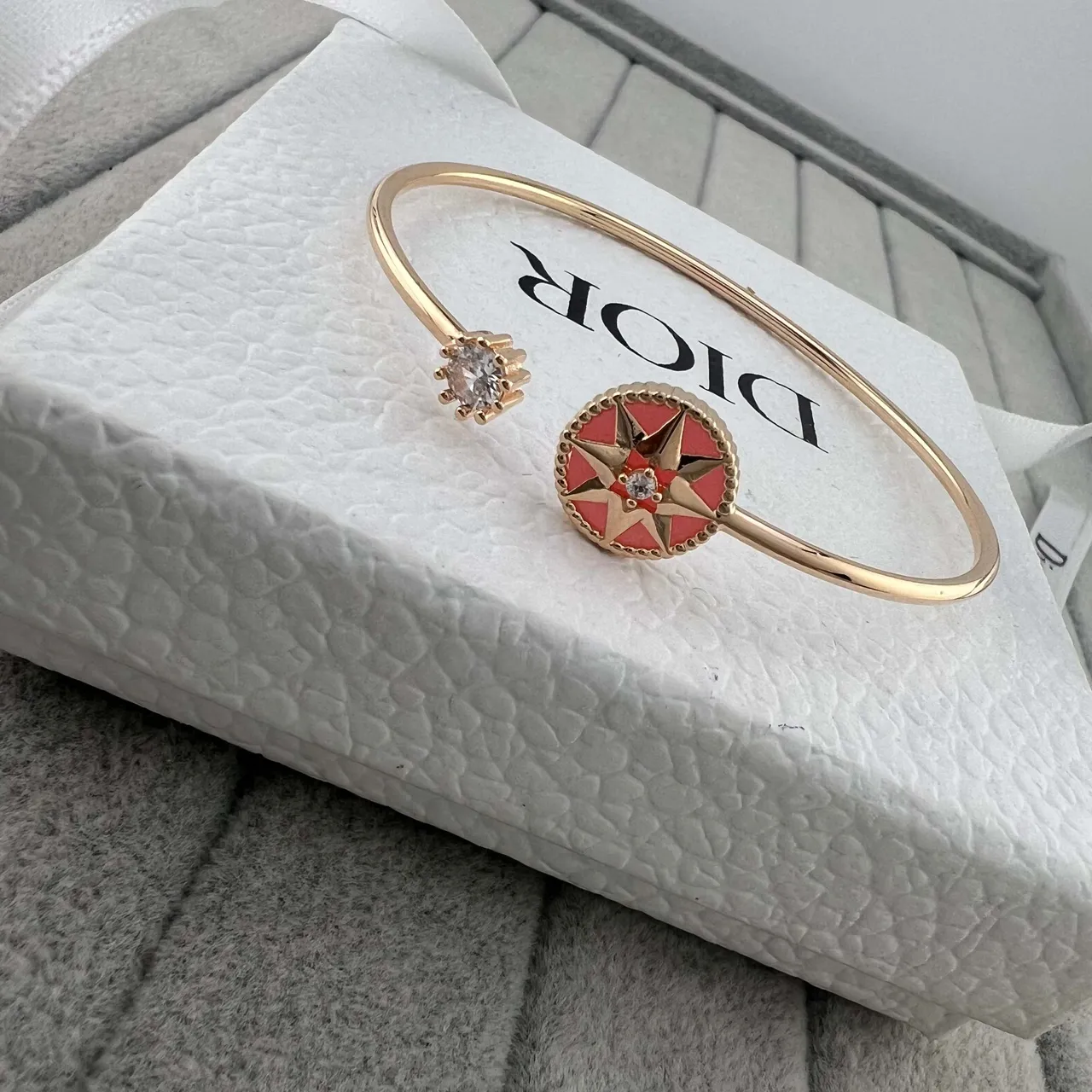 Dior Rose des Vents Enamel Compass-Star Gold-Tone Open Cuff Bracelets 4