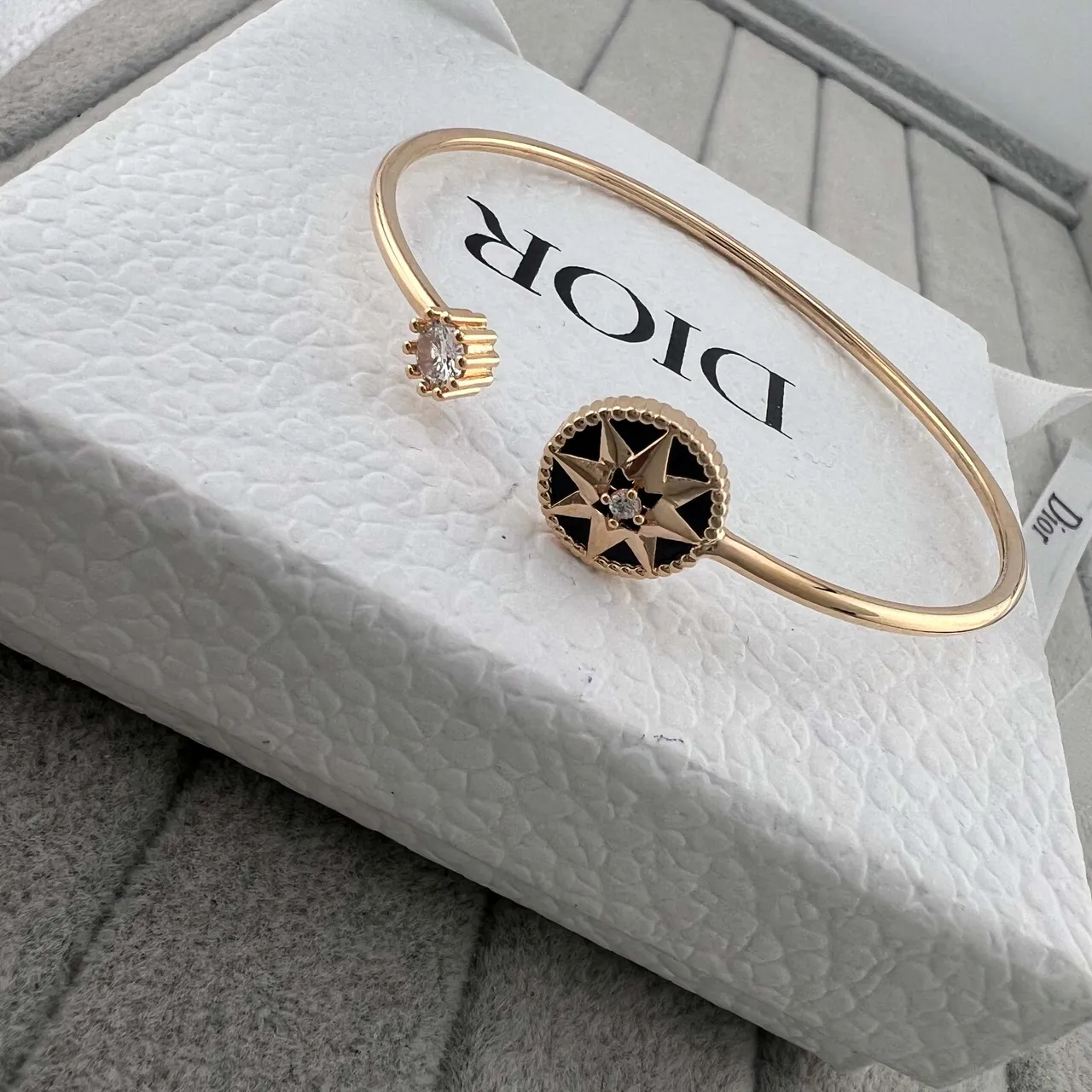 Dior Rose des Vents Enamel Compass-Star Gold-Tone Open Cuff Bracelets 6