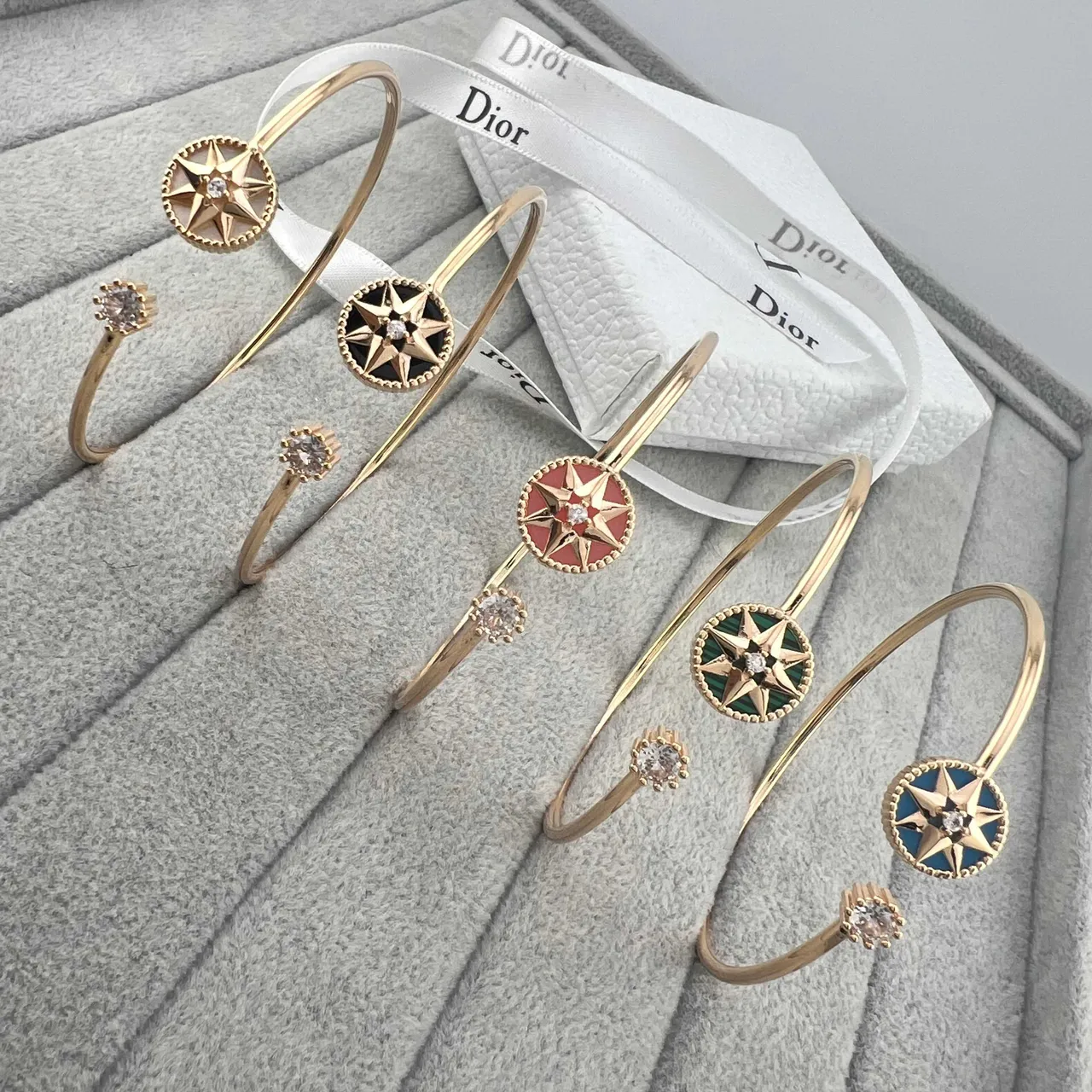 Dior Rose des Vents Enamel Compass-Star Gold-Tone Open Cuff Bracelets 7