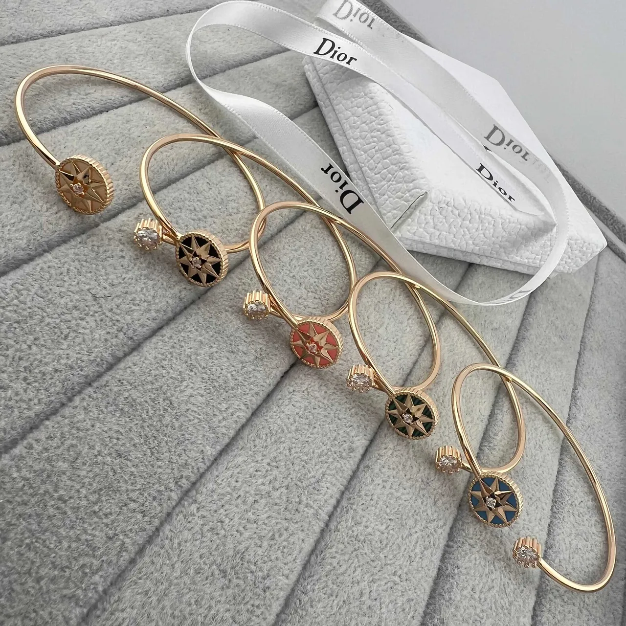 Dior Rose des Vents Enamel Compass-Star Gold-Tone Open Cuff Bracelets 8