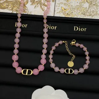 Dior Rose Des Vents Pink Gold Beaded Hardware Necklace