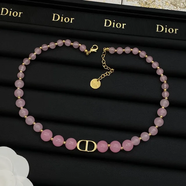 Dior Rose Des Vents Pink Gold Beaded Hardware Necklace 3
